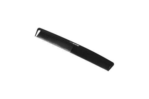 A sleek black Edge Booster® hair comb lays against a black background.