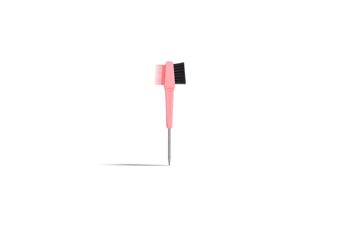 Pink edge brush with fine-tooth comb and bristled brush head.
