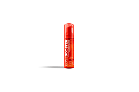 A red bottle of Style Factor Edge Booster extra strength hair mousse stands against a black background.