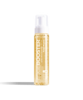 A tall bottle of Style Factor Edge Booster extra shine and moisture-rich foam mousse with argan oil sits against a black background. 
