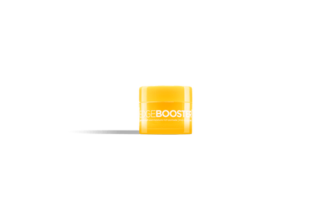 A bright yellow jar of Edge Booster extra strength and moisture rich pomade for thick & coarse hair. 
