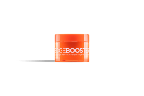 A bright orange jar of Edge Booster extra strength hair pomade. 
