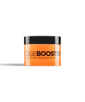 An orange jar of Edge Booster strong hold water-based pomade with a citrus scent. 
