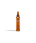 Amber bottle of Wigout Leave-in Conditioner against a black background. 
